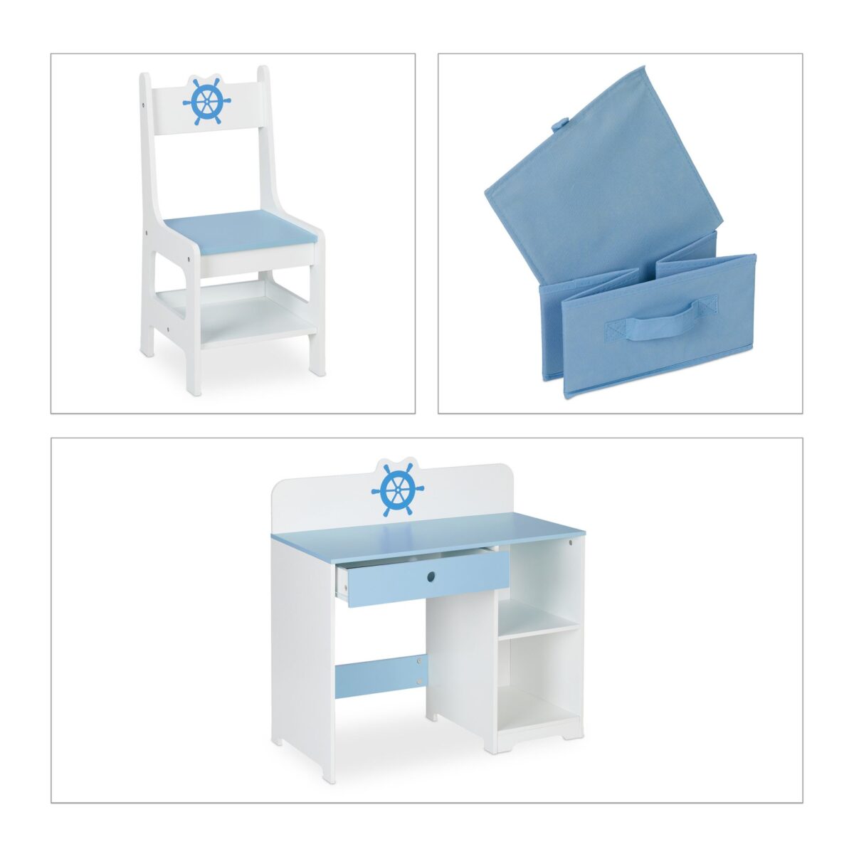 Birou cu scaun pentru copii, albastru, cu sertar, cos depozitare, 79,5 x 80 x 40 cm - imagine 5