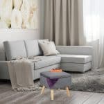 Scaun taburet cu spatiu de depozitare, catifea, picioare din lemn de eucalipt, antracit, 40 x 40 x 40 cm - imagine 7