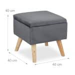 Scaun taburet cu spatiu de depozitare, catifea, picioare din lemn de eucalipt, antracit, 40 x 40 x 40 cm - imagine 6
