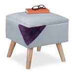 Scaun taburet cu spatiu de depozitare, catifea, picioare din lemn de eucalipt, gri, 40 x 40 x 40 cm
