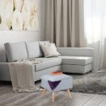 Scaun taburet cu spatiu de depozitare, catifea, picioare din lemn de eucalipt, gri, 40 x 40 x 40 cm - imagine 7