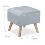 Scaun taburet cu spatiu de depozitare, catifea, picioare din lemn de eucalipt, gri, 40 x 40 x 40 cm - imagine 6