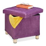Taburet cu spatiu de depozitare, catifea, picioare lemn, violet, 35 x 38 x 38 cm