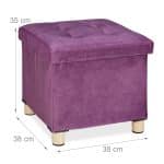 Taburet cu spatiu de depozitare, catifea, picioare lemn, violet, 35 x 38 x 38 cm - imagine 4