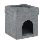 Taburet culcus pentru animale, captuseala moale, gri, 42 x 38 x 38 cm