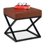 Scaun taburet din piele ecologica, cadru fier, capacitate 200 kg, maro/negru, 41 x 41 x 41 cm