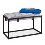 Banca eleganta cu husa din catifea, cadru metal negru, gri/negru,  47 x 80 x 40 cm