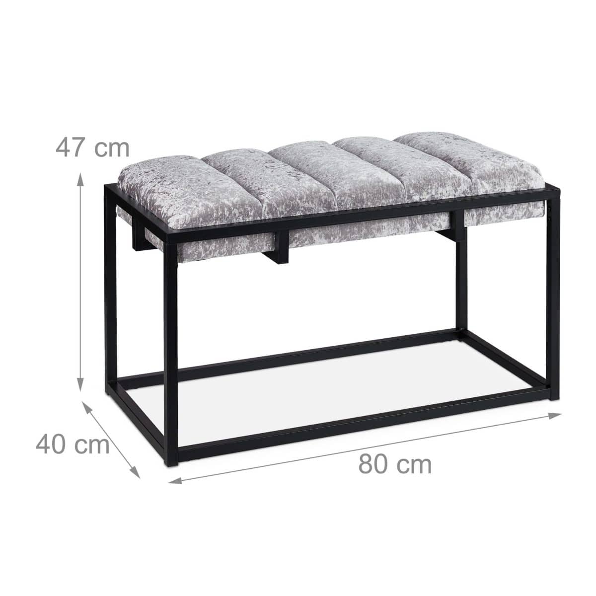 Banca eleganta cu husa din catifea, cadru metal negru, gri/negru,  47 x 80 x 40 cm - imagine 6