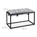 Banca eleganta cu husa din catifea, cadru metal negru, gri/negru,  47 x 80 x 40 cm - imagine 6
