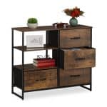 Comoda cu 4 sertare si rafturi deschise, design vintage, MDF, cadru otel, maro, 71,5 x 84 x 32,5 cm