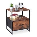 Noptiera cu sertar si raft deschis, design vintage, MDF, cadru din otel, 50 x 45 x 40 cm
