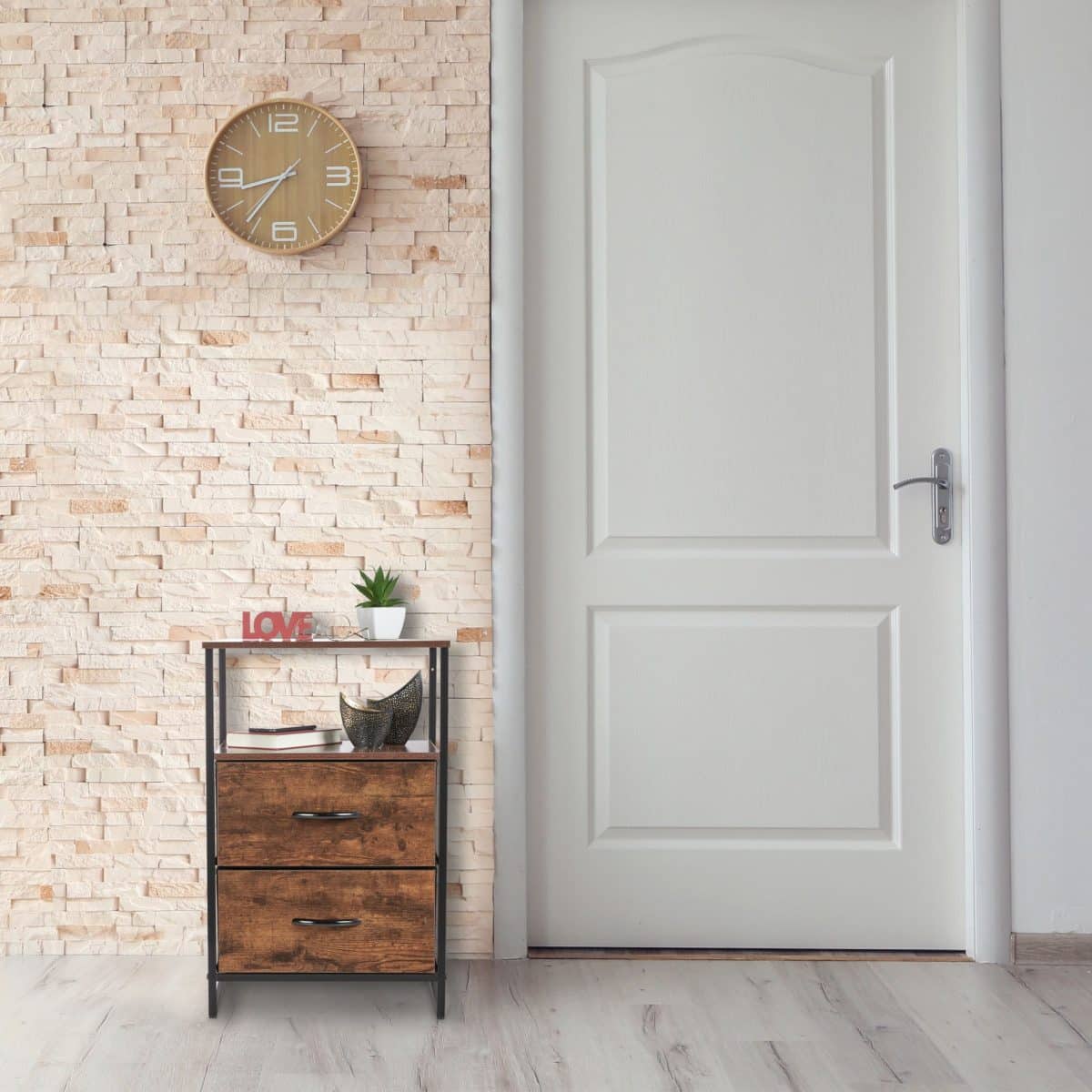Noptiera cu 2 sertare textile si raft, design vintage, MDF, 70 x 45 x 40 cm - imagine 5