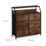 Comoda cu 5 sertare si raft deschis, design vintage, maro, MDF, cadru otel, 87 x 84 x 32 cm - imagine 6