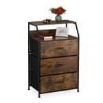 Comoda cu 3 sertare si rafturi, design vintage, MDF, cadru metal, maro, 96,5 x 61 x 42 cm