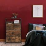 Comoda cu 4 sertare textile si rafturi, design vintage, maro, MDF, cadru metal, 96,5 x 60 x 41,5 cm - imagine 7