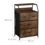 Comoda cu 4 sertare textile si rafturi, design vintage, maro, MDF, cadru metal, 96,5 x 60 x 41,5 cm - imagine 5
