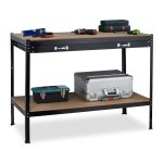 Banc de lucru, 2 nivele si un sertar, sustine 100 kg , negru, 90,5 x 121 x 63,5 cm