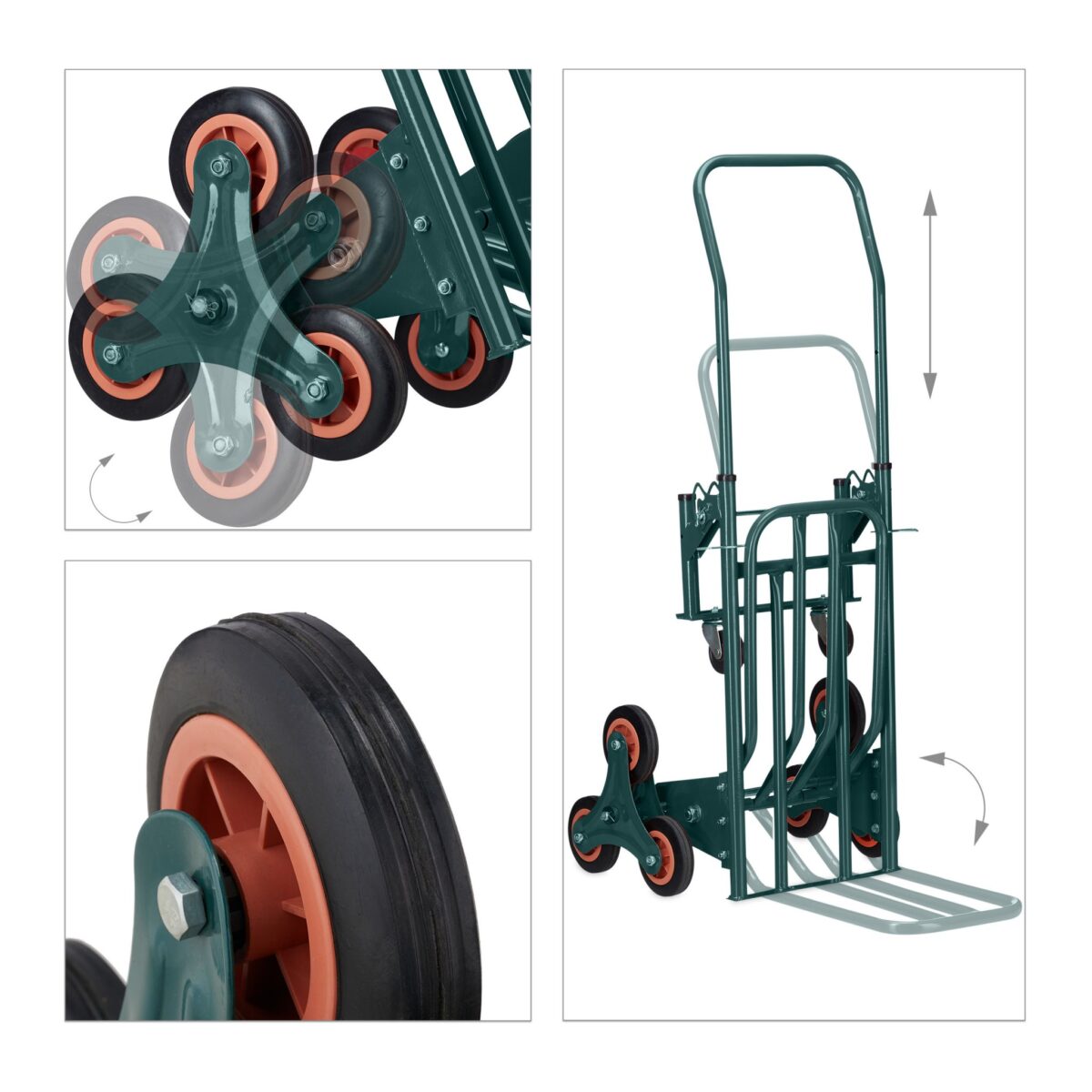 Carucior marfa pentru trepte, capacitate incarcare 150 kg, maner reglabil pe inaltime, verde, Relaxdays - imagine 8