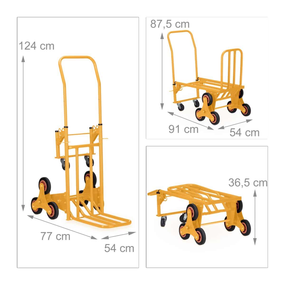 Carucior marfa pentru trepte, capacitate incarcare 150 kg, maner reglabil pe inaltime, galben, Relaxdays - imagine 4