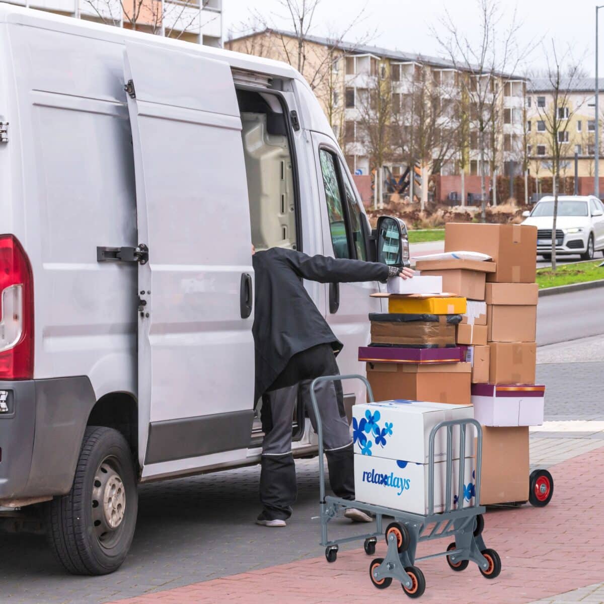 Carucior marfa pentru trepte, capacitate incarcare 150 kg, maner reglabil pe inaltime, gri, Relaxdays - imagine 5