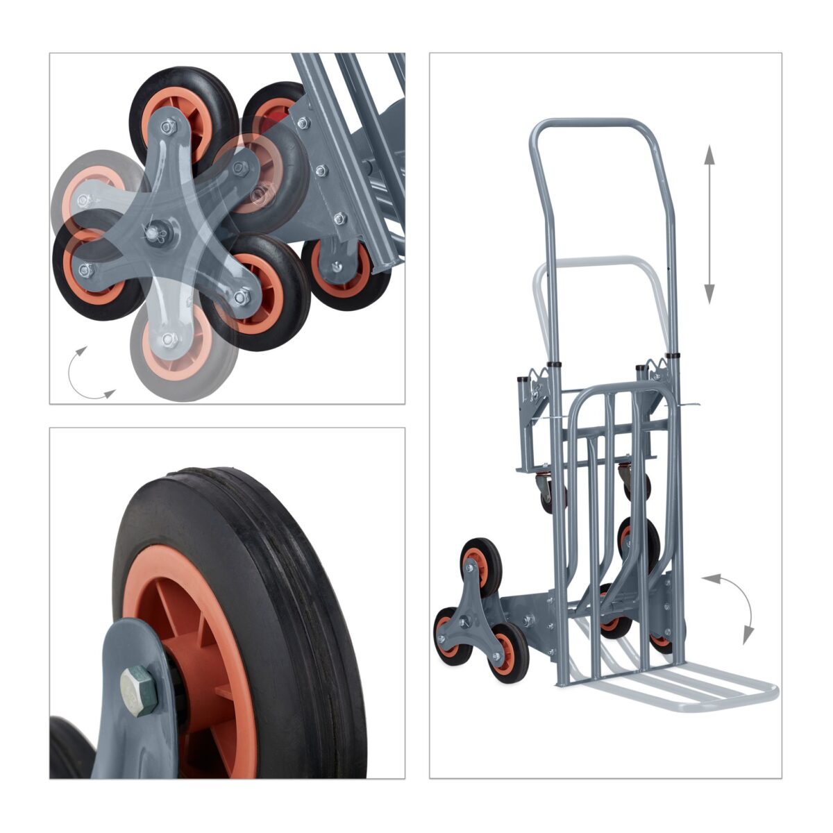 Carucior marfa pentru trepte, capacitate incarcare 150 kg, maner reglabil pe inaltime, gri, Relaxdays - imagine 8