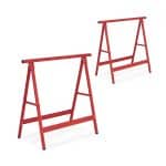 Set 2 staliere multifunctionale din otel, pliabile, capacitate 100 kg, rosu, Relaxdays