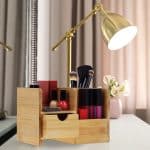 Organizator de birou/cosmetice, din bambus, 14 x 20,5 x 13 cm, Relaxdays - imagine 5