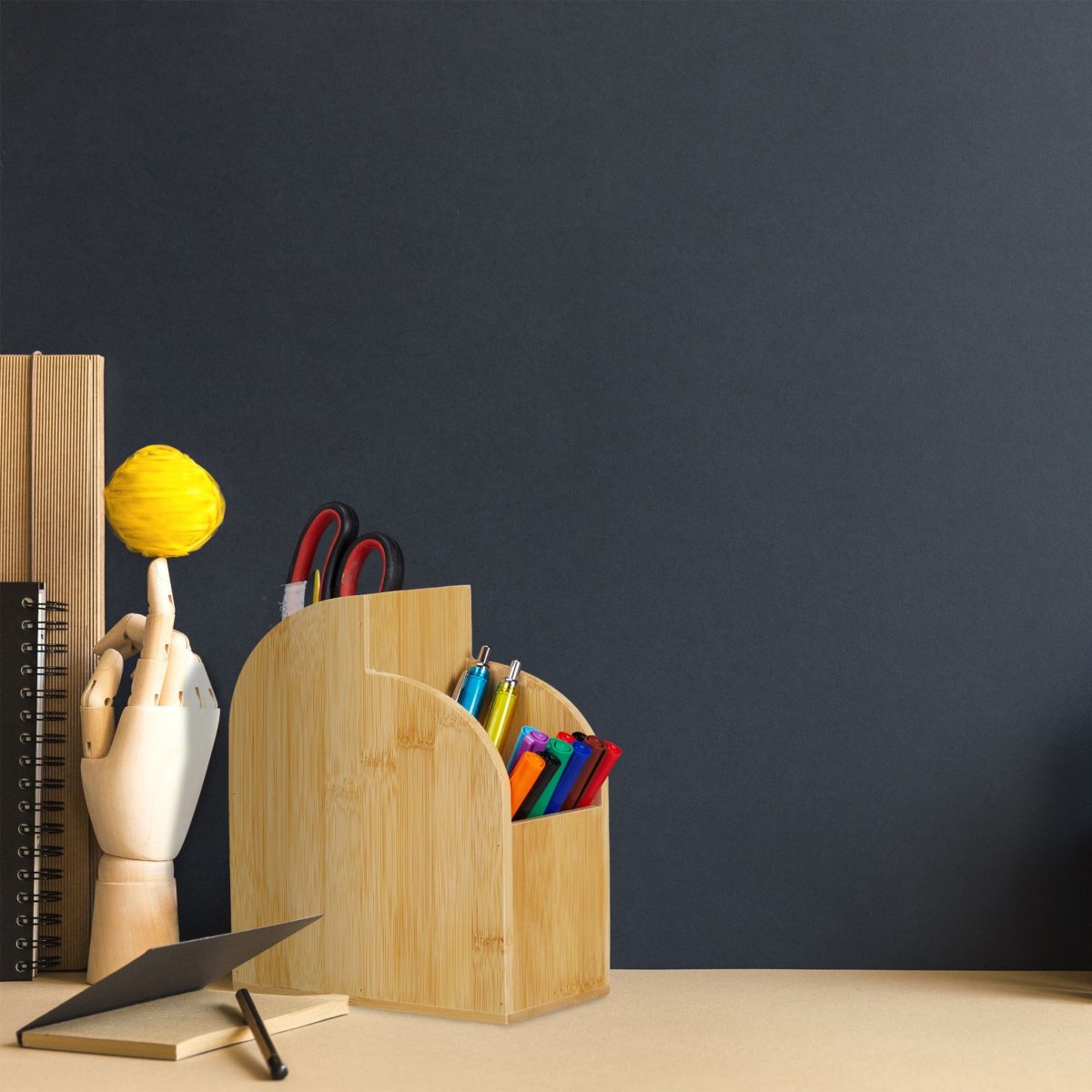 Organizator bambus, de birou, 2 compartimente, 20 x 17 x 9 cm - imagine 3