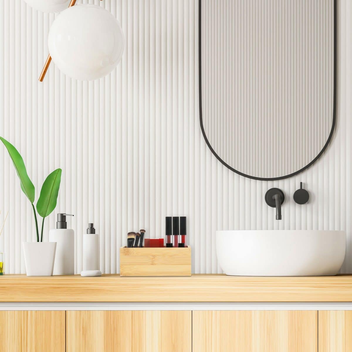 Organizator de birou/cosmetice, din bambus, 6,5 x 16,5 x 10 cm, Relaxdays - imagine 5
