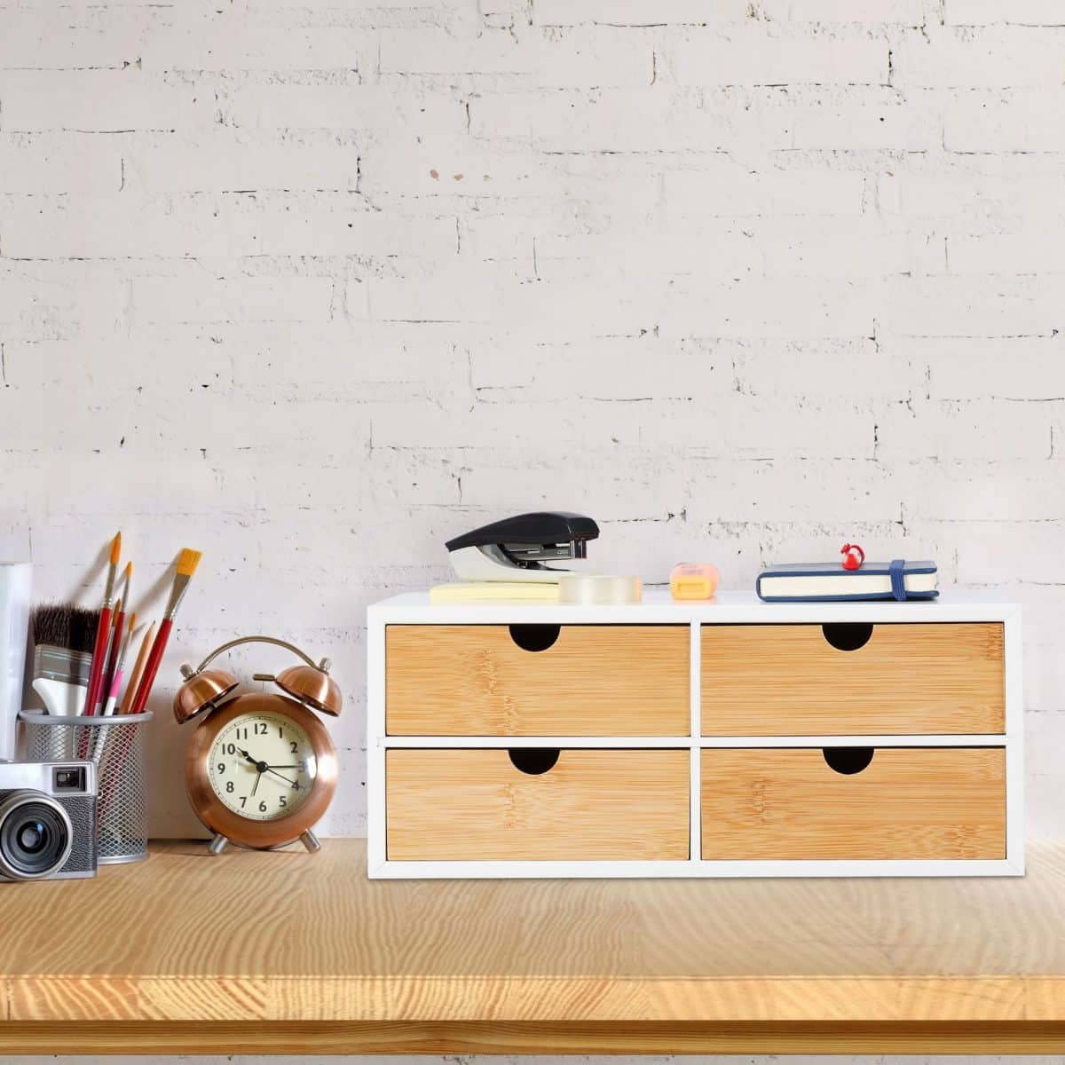 Organizator de birou cu 4 sertare, bambus, 14 x 33 x 21 cm - imagine 2