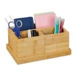Set de birou, 3 organizatoare si o tavita, din bambus, 11,5 x 27 x 18 cm