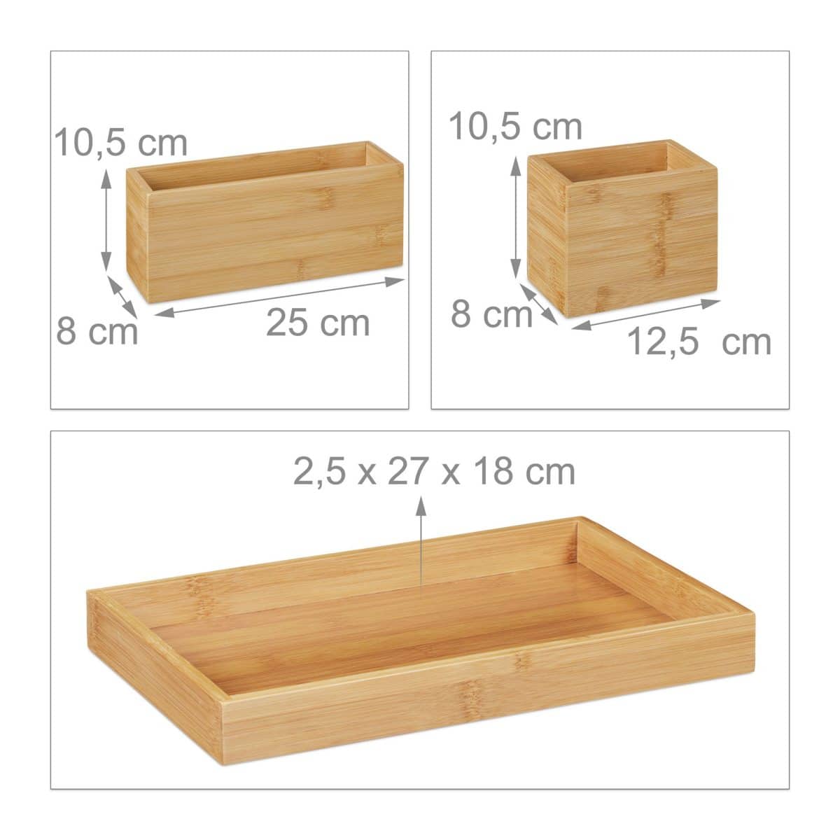 Set de birou, 3 organizatoare si o tavita, din bambus, 11,5 x 27 x 18 cm - imagine 5