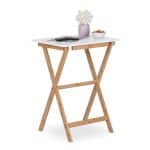Masuta de cafea, stil modern, 63 x 47,5 x 37 cm, bambus/MDF, alb/maro