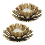 Set 2 suporturi lumanari, in forma de floare, auriu, dimensiuni 6 x 13,5 cm