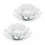Set 2 suporturi lumanari, in forma de floare, alb, dimensiuni 6 x 13,5 cm