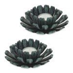 Set 2 suporturi lumanari, in forma de floare, verde/negru, dimensiuni 6 x 13,5 cm