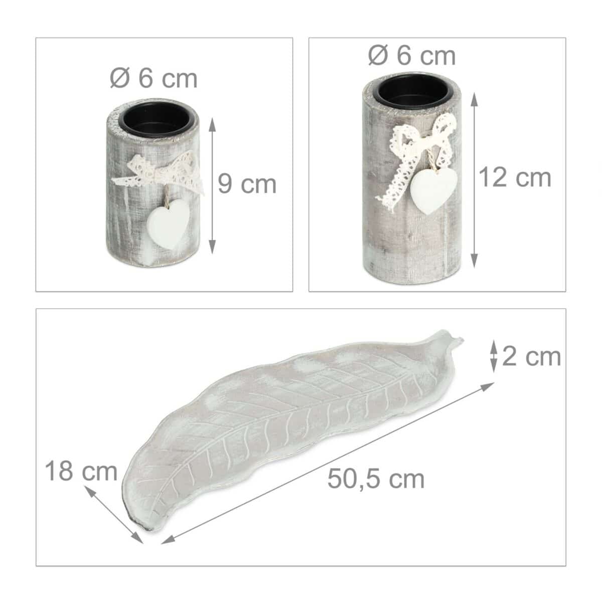 Set 3 suporturi lumanari, bej/alb, dimensiuni 12 x 50,5 x 18 cm, Relaxdays - imagine 4