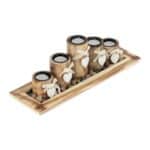 Set 5 suporturi lumanari, cu aspect de lemn, maro/alb, dimensiuni 13,5 x 39,5 x 13 cm, Relaxdays