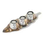 Set 3 suporturi lumanari, maro/alb, dimensiuni 7 x 38 x 14 cm, Relaxdays
