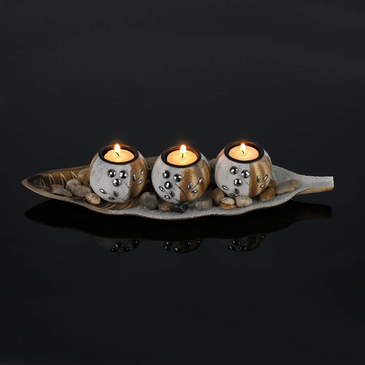 Set 3 suporturi lumanari, maro/alb, dimensiuni 7 x 38 x 14 cm, Relaxdays - imagine 5