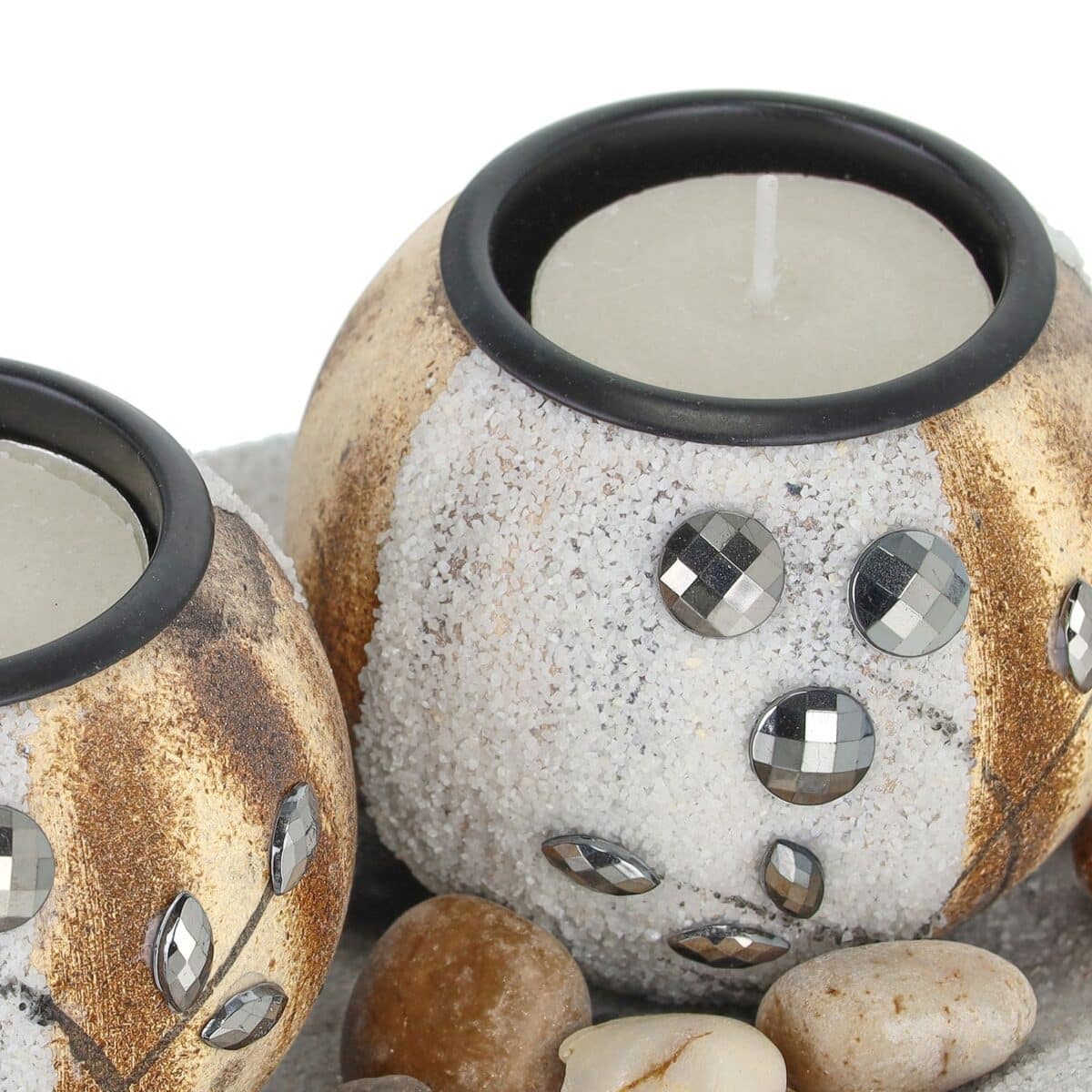 Set 3 suporturi lumanari, maro/alb, dimensiuni 7 x 38 x 14 cm, Relaxdays - imagine 6