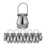 Set 12 suporturi lumanari, stil felinar, argintiu/negru, dimensiuni 10 x 8,5 cm