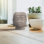 Suport decorativ pentru lumanari Buddha, din ceramica, gri, 9,5 x 8 x 8 cm - imagine 2