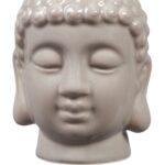 Suport decorativ pentru lumanari Buddha, din ceramica, gri, 9,5 x 8 x 8 cm - imagine 5