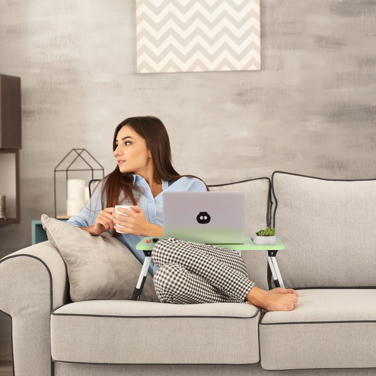 Suport laptop, pliabil, MDF, verde , 26 x 63 x 40 cm, Relaxdays - imagine 4