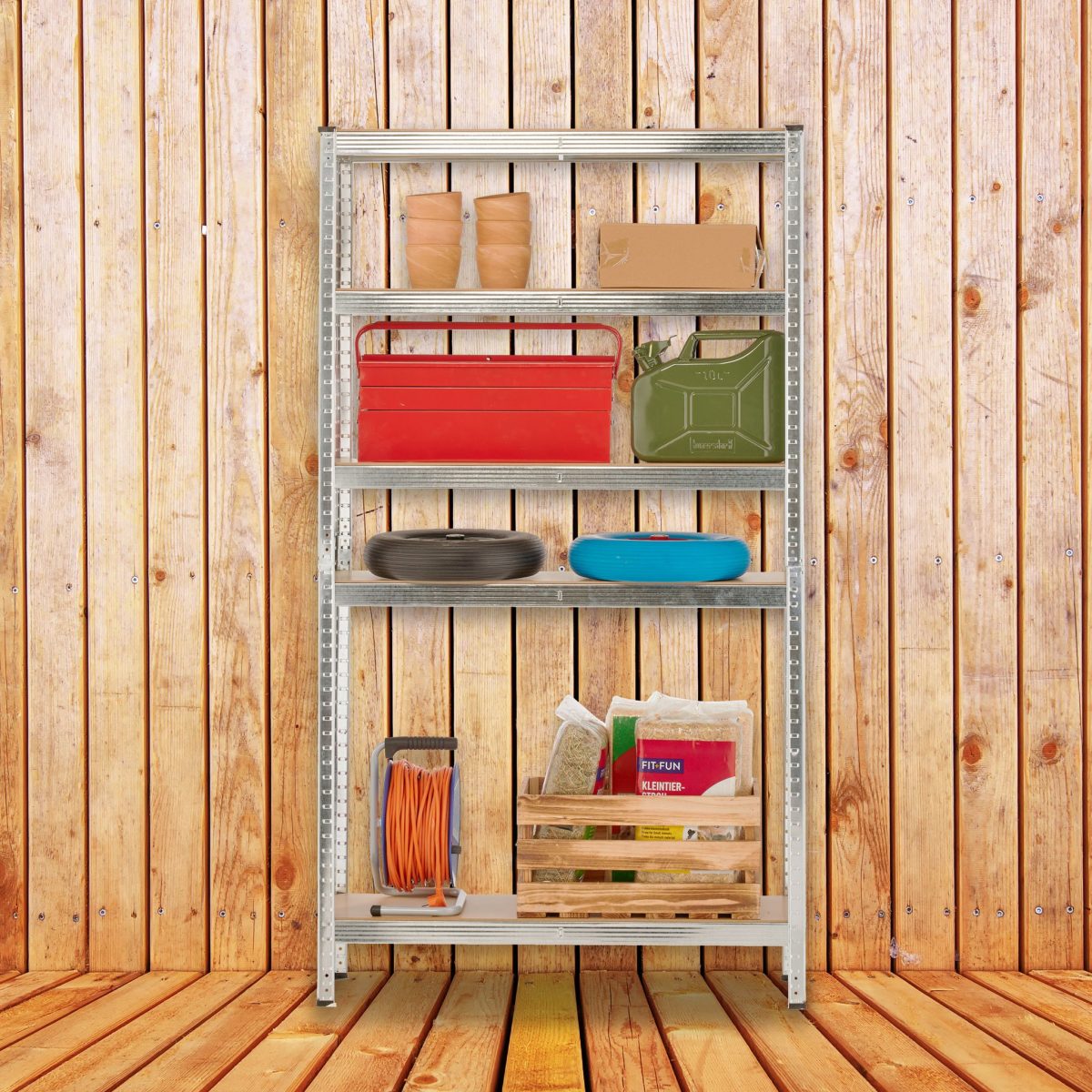 Raft industrial cu 5 rafturi, placi MDF, cadru otel gri, 180 x 100 x 30 cm - imagine 5
