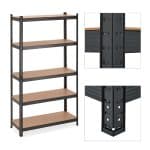 Raft industrial cu 5 polite, placi MDF, cadru otel negru, 180 x 100 x 30 cm, Relaxdays