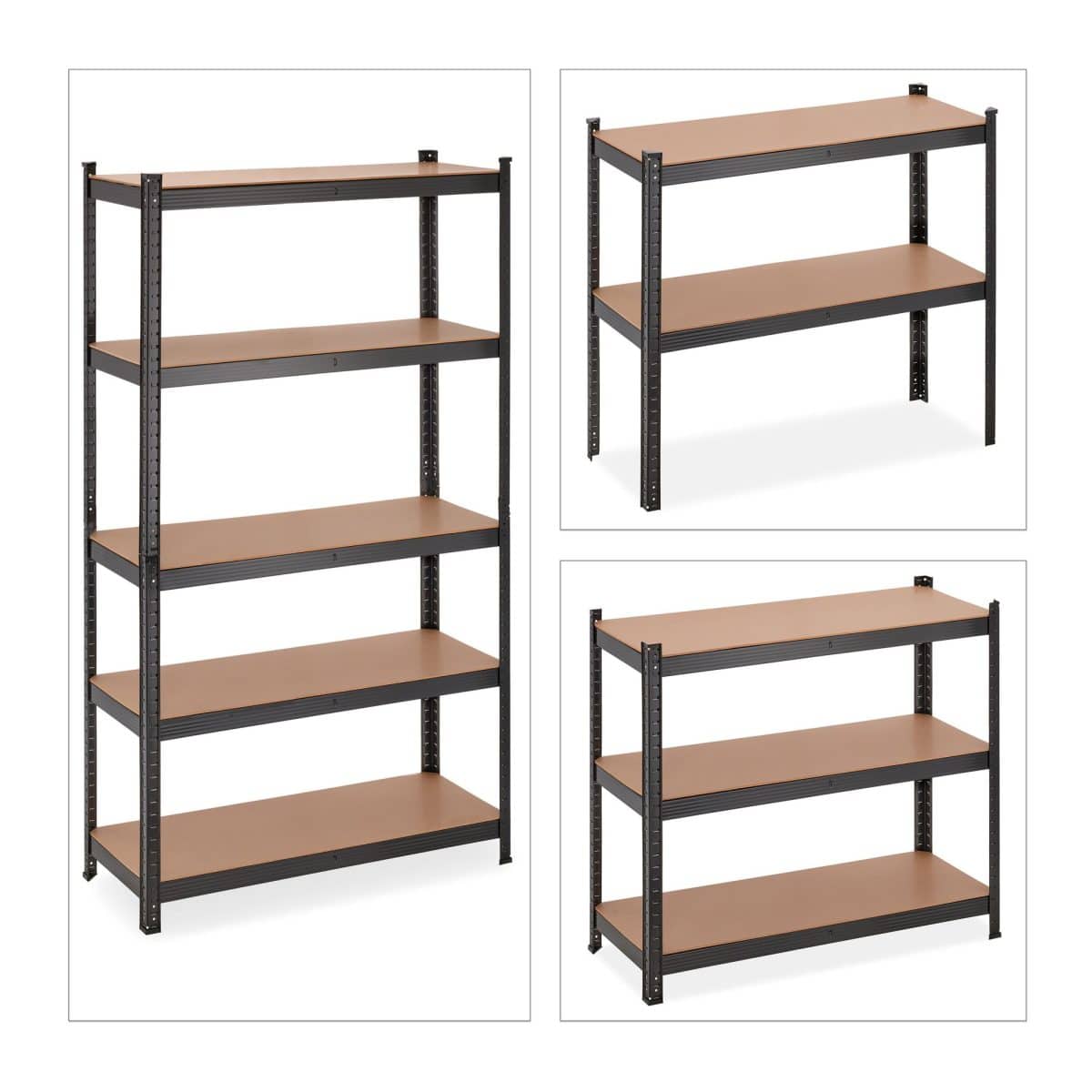 Raft industrial cu 5 rafturi, placi MDF, cadru otel negru, 180 x 100 x 41 cm - imagine 6