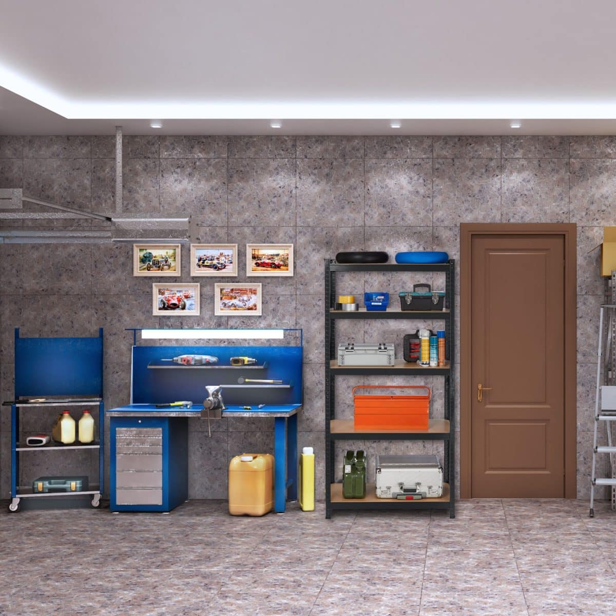 Raft industrial cu 5 rafturi, placi MDF, cadru otel negru, 180 x 100 x 50 cm - imagine 2
