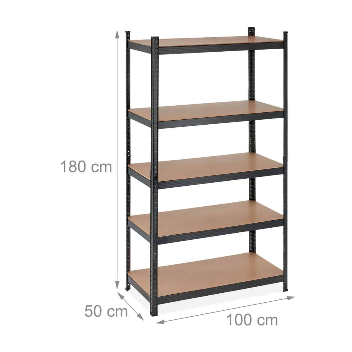 Raft industrial cu 5 rafturi, placi MDF, cadru otel negru, 180 x 100 x 50 cm - imagine 4
